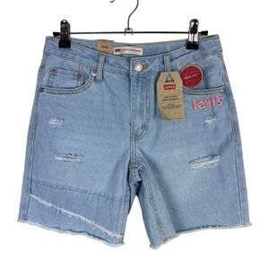 NWT Girls Levi’s Jean Shorts Size 14 Light Wash Blue Denim Pink Embroidery